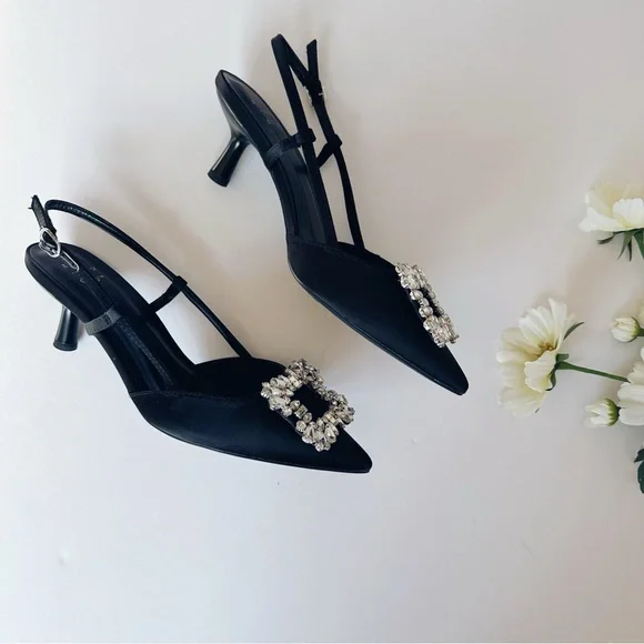 Target A New Day Elegant Black Slingback Heels Embellished Buckle - Picture 6 of 7